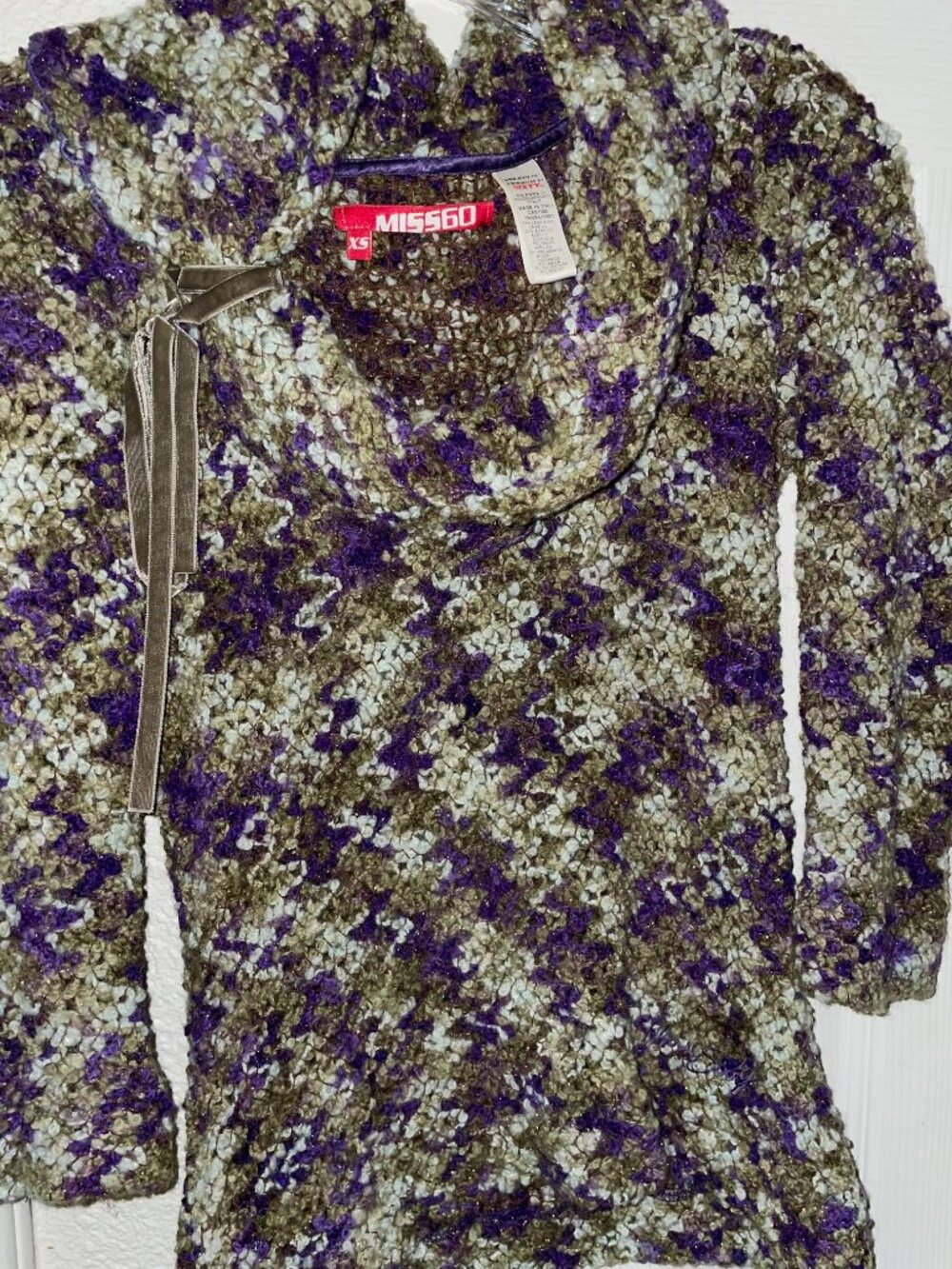 Miss Sixty Sweater Purple Green White Size XS Metallic Accents